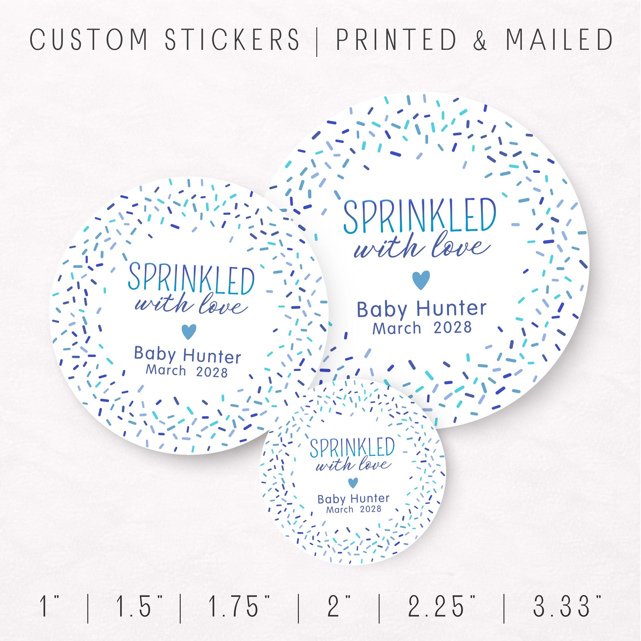 Sprinkle Container Sticker Blue Boy Baby Sprinkle Stickers – Personalized Sprinkled With Love ...
