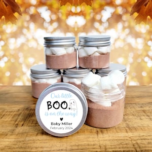 Little Boo Boy Hot Chocolate Jar Favors - Custom Fall Baby Bulk Hot Cocoa, Blue Little Boo Baby Shower Favor, Ghost Halloween Baby Favors