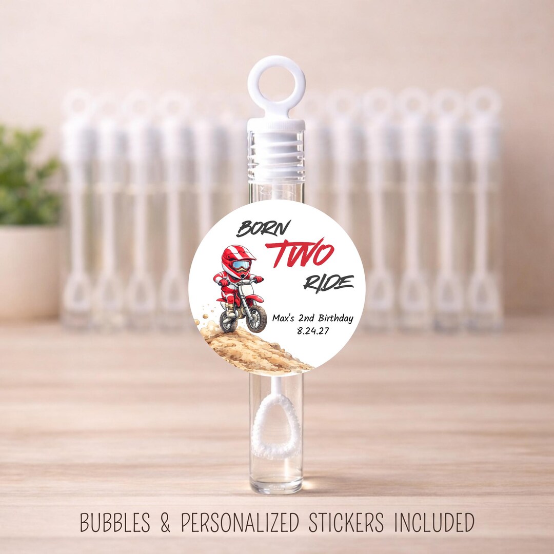 Favor Ride Born Two Ride Bubble Favors - Dirt Bike 2nd Birthday Party Decorations ...