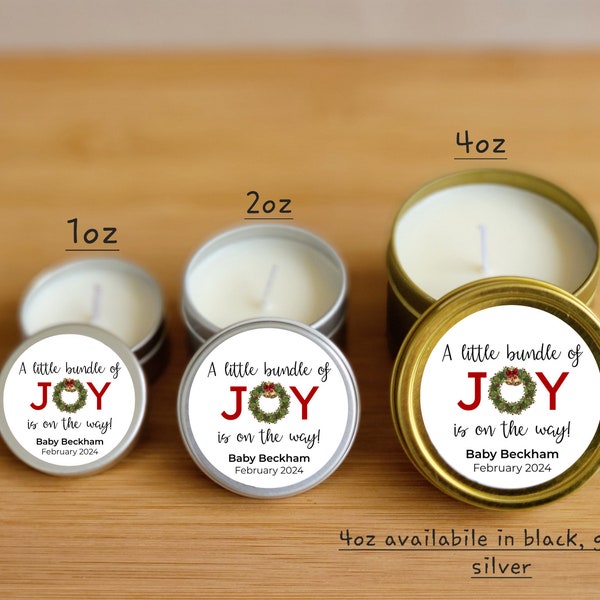 A Little Bundle of Joy Candle Favors - FULLY ASSEMBLED - Custom Christmas Baby Shower Bulk Candles, Bundle of Joy Baby Winter Baby Favors