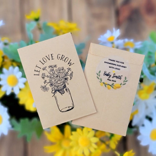Let Love Grow - Custom Lemon Theme Shower Seed Favors - Personalized - SEALED - Wildflower SEEDS INCLUDED - Lemon Baby Bridal Seed Packets