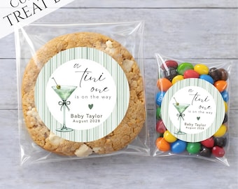 A Tini One Is on the Way Favor Bags – Green Martini Baby Shower Cookie & Candy Treat Bags, Gender Neutral or Boy Baby Sprinkle Guest Favors