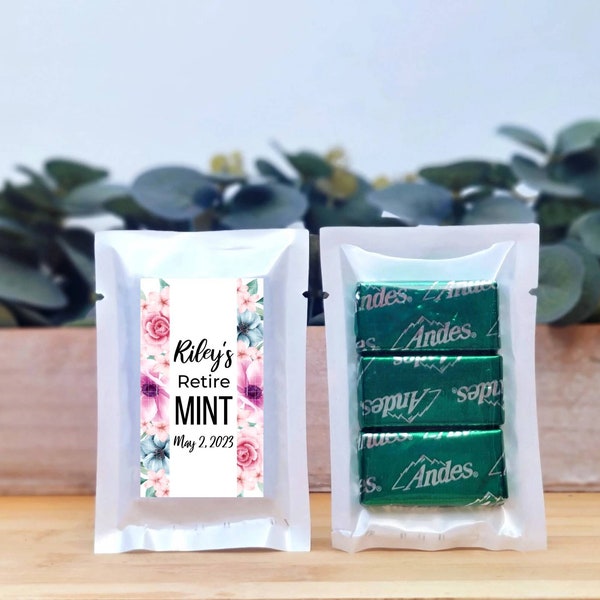 Retirement Andes Mint Chocolate Favors - RetireMINT Mints, Personalized Mints, Andes Mint Favors, Retirement Party Ideas, Edible Party Favor