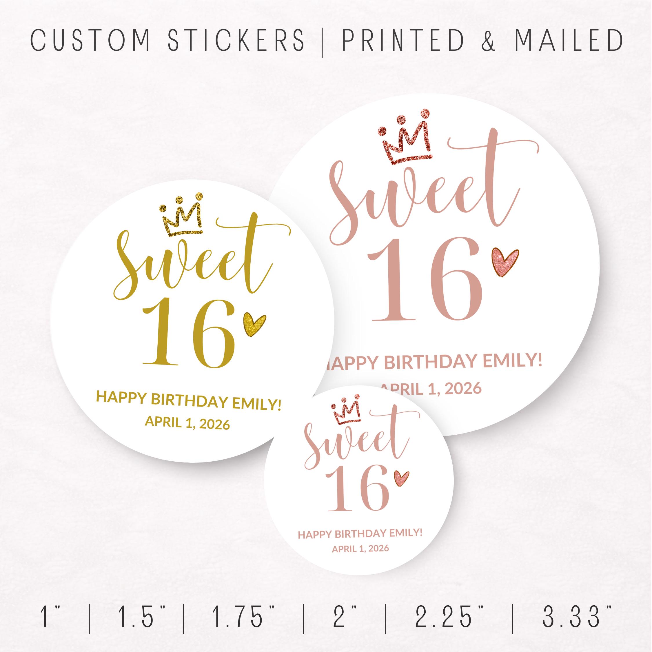 Sweet 16 Birthday Stickers – Personalized Sweet Sixteen Favor Labels ...