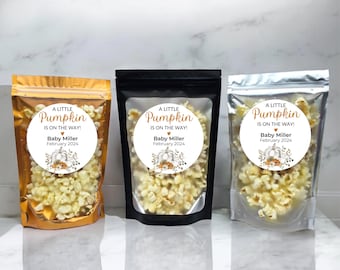 Little Pumpkin Baby Shower Snack Bag Favors, Orange Pumpkin Fall Baby Shower, Stand Up Bag, DIY Popcorn Favor, Pumpkin Theme Edible Favor