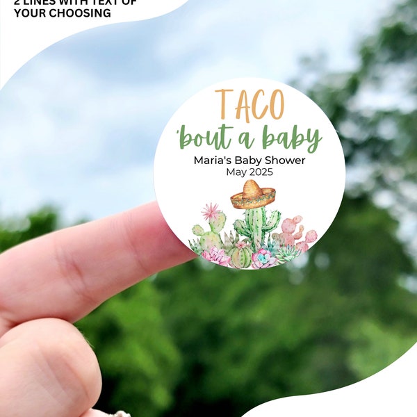 Taco 'bout a Baby Shower Stickers - Custom Fiesta Baby Shower Labels, Taco Themed Baby Shower Stickers, Mexican Baby Shower Favor Stickers