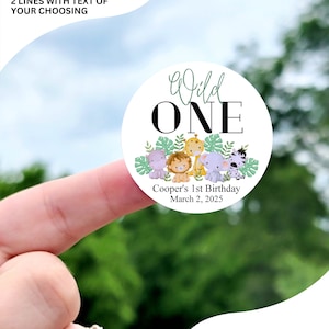 Wild One 1st Birthday Stickers - Custom Jungle Birthday Party Labels, Safari Animal Theme First Birthday Stickers, Wild One Birthday Favors