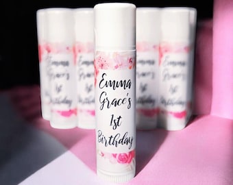 Lip Balm Favors - Custom Birthday Chapstick - PRE-ASSEMBLED, Vanilla or Cherry, Useful Party Favors, Adult Child Kid Bday, Guest Goodie Bags