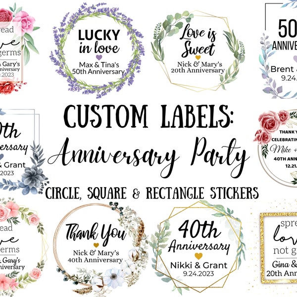 Anniversary Party Stickers - Custom Anniversary Labels, Party Labels, Bottle Labels, Personalized Labels, Anniversary Party Favor Ideas