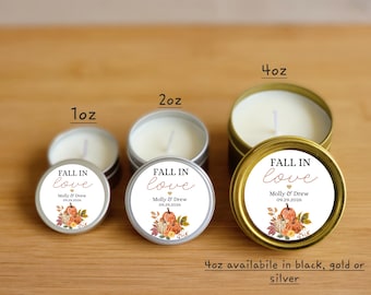Fall In Love Candle Favors - FULLY ASSEMBLED- Custom Autumn Bulk Wedding Candles, Rustic Theme Wedding Heart Favors, Autumn Wedding Favors