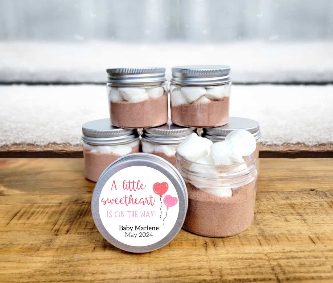 A Little Sweetheart Hot Chocolate Jar Favors Valentine's Day Baby Shower Bulk Hot Cocoa, February Baby Shower Heart Themed Favors