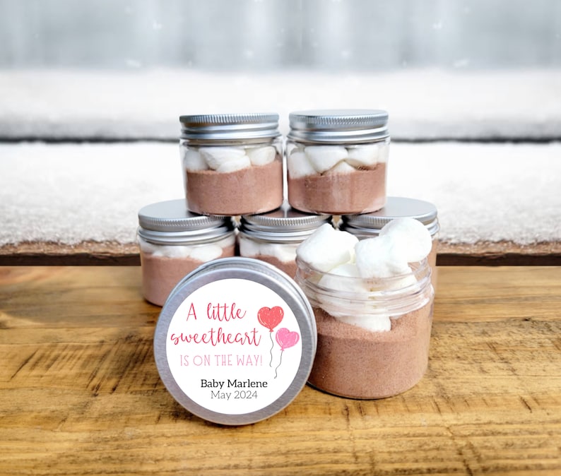A Little Sweetheart Hot Chocolate Jar Favors Valentine's Day Baby Shower Bulk Hot Cocoa, February Baby Shower Heart Themed Favors image 1