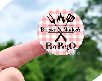 Baby Q Baby Shower Stickers - Custom Baby Q Baby Shower Party Labels, Summer Baby Shower Theme Stickers, Baby Q BBQ Couples Shower Favors