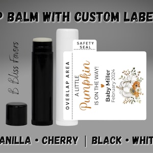 Little Pumpkin Lip Balm Favors - PRE-ASSEMBLED - Vanilla or Cherry - Custom Fall Baby Shower Lip Balm, Orange Pumpkin Baby Shower Theme