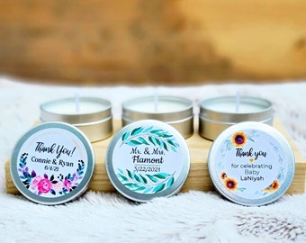Personalized Candle Favors w/ Custom Label - Natural Soy - Scented - Wedding Baby Bridal Shower Birthday Logo Business Cheap Bulk Fall Favor