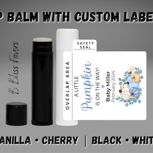 Little Pumpkin Boy Lip Balm Favors - PRE-ASSEMBLED - Vanilla or Cherry - Custom Fall Baby Shower Lip Balm, Blue Pumpkin Baby Shower Theme