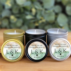 Earth Tone Candle Favors - 4oz Soy PRE-ASSEMBLED - Watercolor Greenery Bulk Wedding Candles, Custom Greenery Favors, Bridal Candle Favors