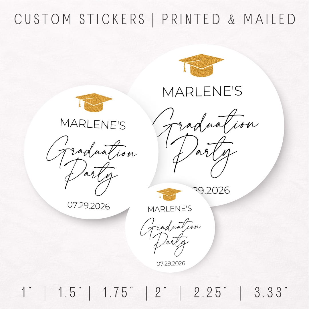 Graduation Party Stickers – Personalized Class of 2026 Labels, Elegant ...