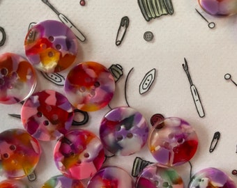 Colorful Resin Buttons - 15mm Shirting - Bloom - Pigeon Wishes - Pack of 15 buttons