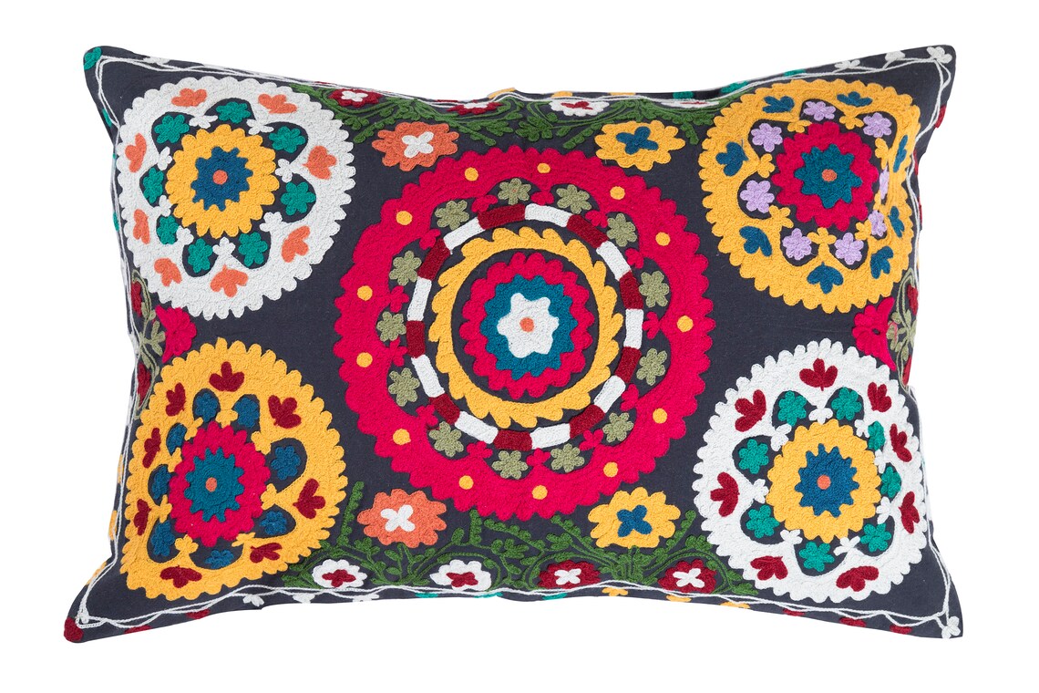 Decorative Handmade Suzani Pillow Cover Beautiful Embroidered Etsy