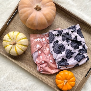 Cloth Diaper Seasonal Prints | Cloth Nappies | Fall | Autumn | Halloween | Dia de los Muertos | Day of the Dead | Pocket Diapers