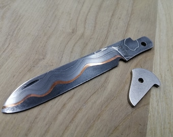 Stainless steel Damascus+copper+K110 blade for SAK 91mm.SAK blade. SAK pocket knife 91mm custom Swiss Army BladeFolding Knife 60HRC Damascus