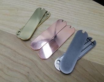 Szwajcarski nóż kieszonkowy SAK 58 mm, VICTOR INOX, rękojeść-okładziny edc, SAK, mosiądz, miedź, tytan, ręcznie wykonany, spersonalizowany szwajcarski nóż kieszonkowy SAK, okładki