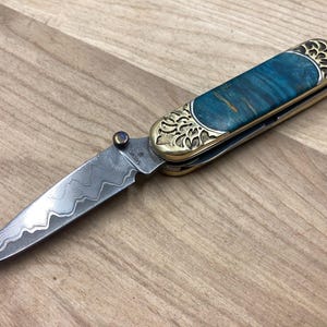 Custom knife 91mm SAK Handcrafted custom Swiss Army SAK edс custom SAK pocket knife Old times knife Damascus blade one hand