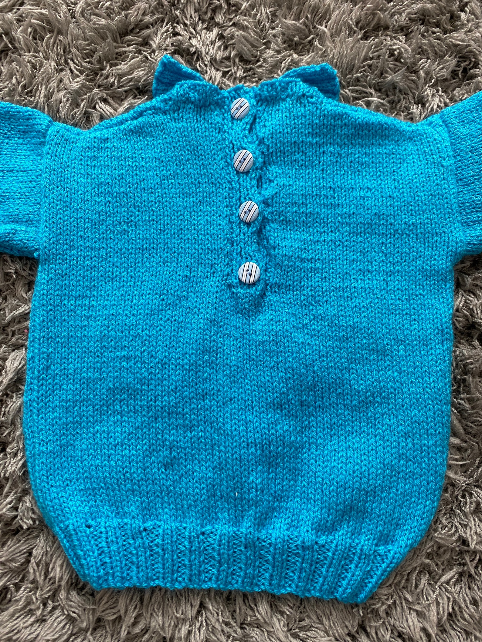 Baby boy jumper. Hand knitted. Blue jumper. Measures 22 inch Etsy