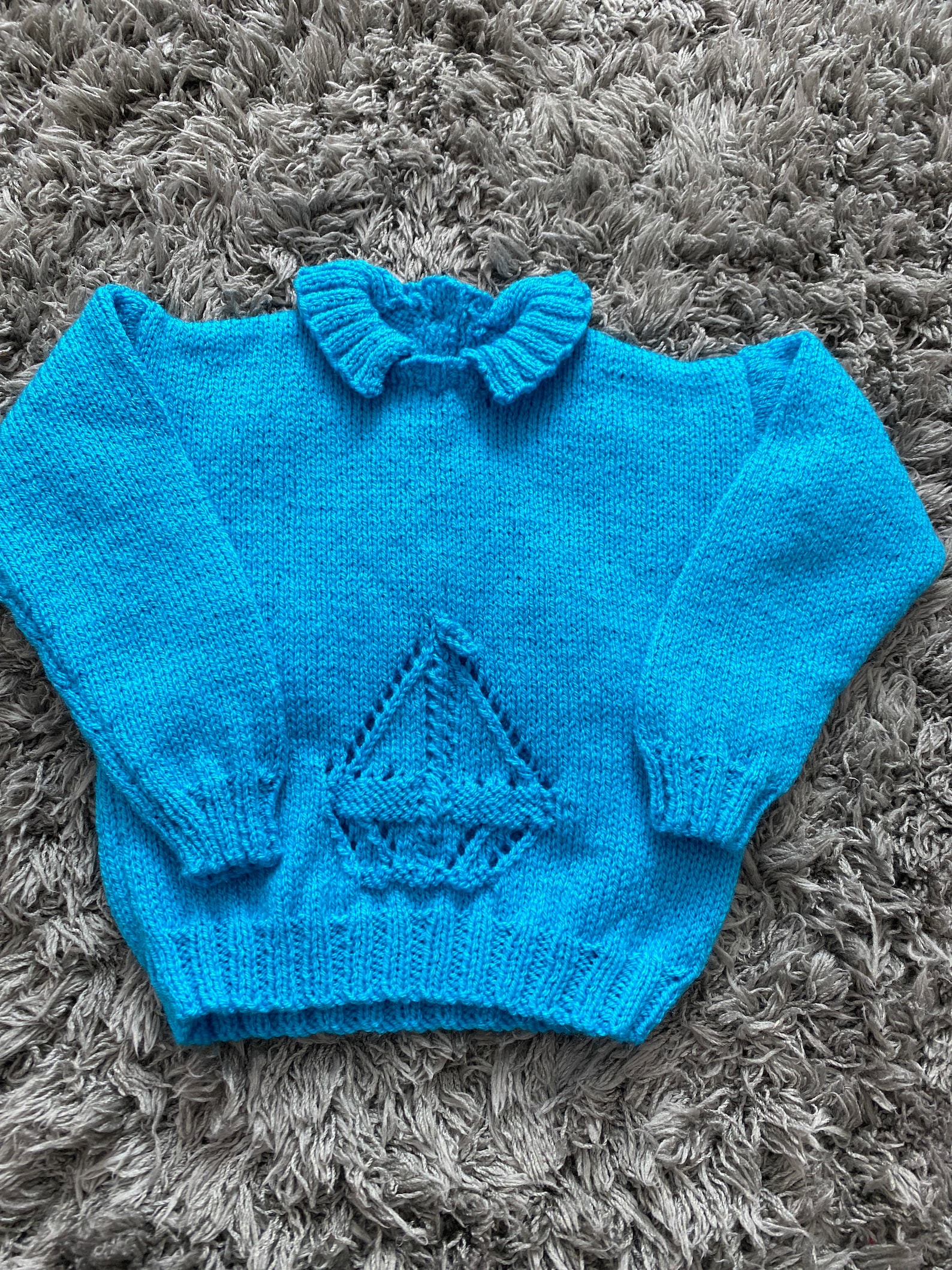 Baby boy jumper. Hand knitted. Blue jumper. Measures 22 inch Etsy