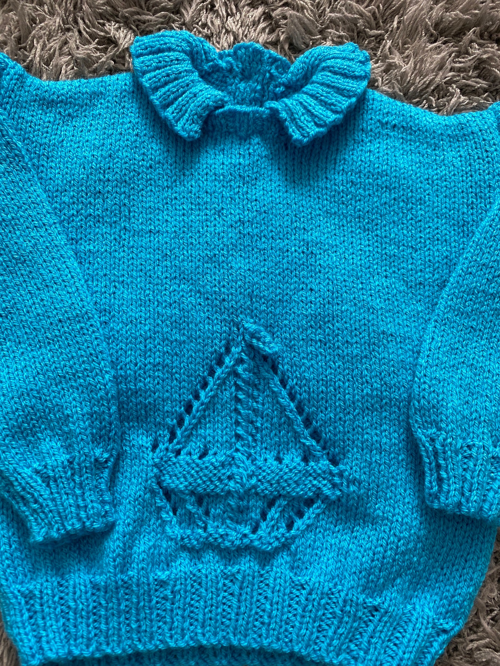 Baby boy jumper. Hand knitted. Blue jumper. Measures 22 inch Etsy