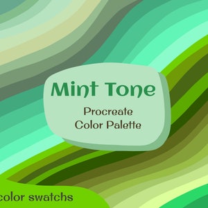 Paleta kolorów Mint Tones, 30 kolorów, narzędzie Procreate, próbka koloru zielony, naturalny, chłodny, świeży, miętowy, odświeżający, ipad, dzień św. Patryka