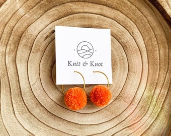 Mini Pom Pom Hoop Earrings, Orange Boho Earrings, Gift Ideas For Her, Handmade UK