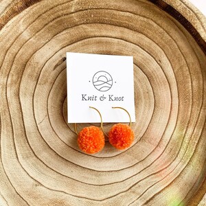 Mini Pom Pom Hoop Earrings, Orange Boho Earrings, Gift Ideas For Her, Handmade UK