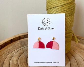 Pink Dangle Earrings, Simple Polymer Clay Earrings, Lightweight Handmade Earrings