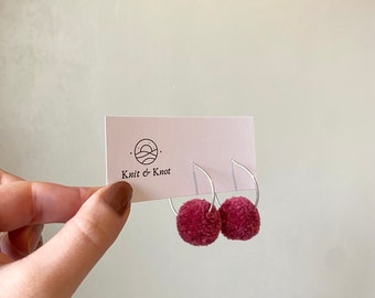 Mini Pom Pom Hoop Earrings, Purple Boho Earrings, Gift Ideas For Her, Handmade UK