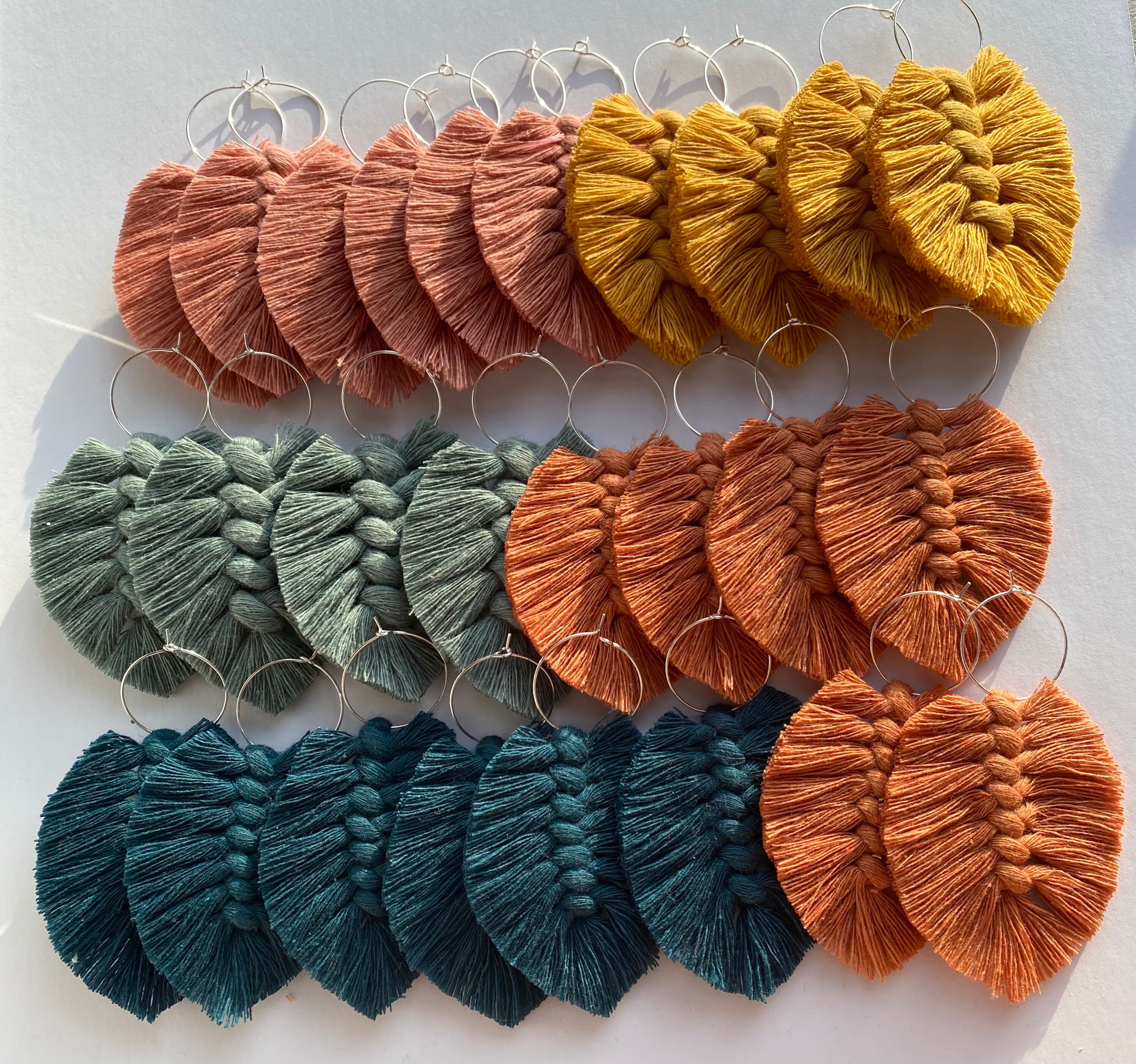 Macrame Feather Earrings, Custom Boho Statement Jewelry, stocking Fil…