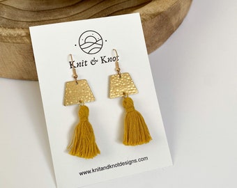 Mustard Tassel Earrings, Boho Summer Earrings, Gift Ideas For Her, Handmade UK