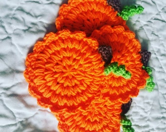 Crochet Pumpkin Coasters Set of 4