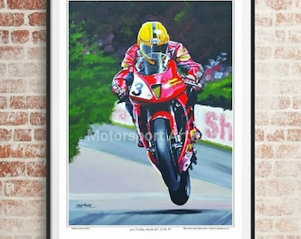 Joey Dunlop on the SP1 Limited edition art print by Jeff Rush Motorcycle racing poster Road racing poster TT poster gifts for bikers
