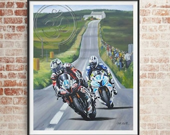 Michael Dunlop & William Dunlop limited edition art print by Jeff Rush Motorcycle racing poster road racing poster TT poster