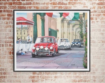 The Italian Job Mini Cooper poster limited edition print by Jeff Rush scene from original movie.