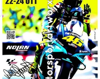 Valentino Rossi last home GP poster, with reproduced autograph.