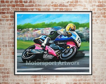 Joey Dunlop riding the Britten Limited edition art print by Jeff Rush Motorcycle racing poster Road racing poster TT poster gifts for bikers