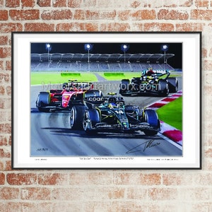 Fernando Alonso, Aston Martin limited edition print with reproduced autograph
