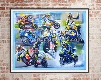 Rossi&#39;s 9 Titles limited edition print by Jeff Rush Valentino Rossi Moto GP poster print