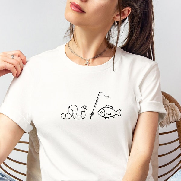 T-shirt Angler Fishing Worm Fisherman Donne e uomini, Regalo di compleanno per lui e per lei, Regalo per la fidanzata, Camicia da pesca