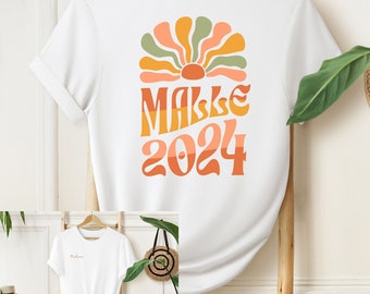 T-Shirt Malle 2024 mit Namen, Mallorca Urlaub, Gruppen Shirts, JGA 24, Girls-Trip, Mädelsausflug, Party Shirts Damen, Personalisierbar