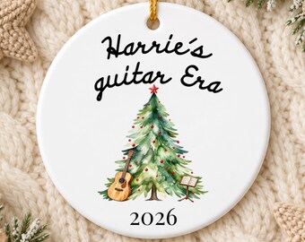 Personalized Guitar Christmas Ornament, Guitar Era Keepsake with Name and Year, Watercolor Tree, Gift for Guitarist