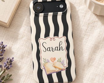 Personalized Booklover iPhone Case, Striped Custom Name Book Lover Gift